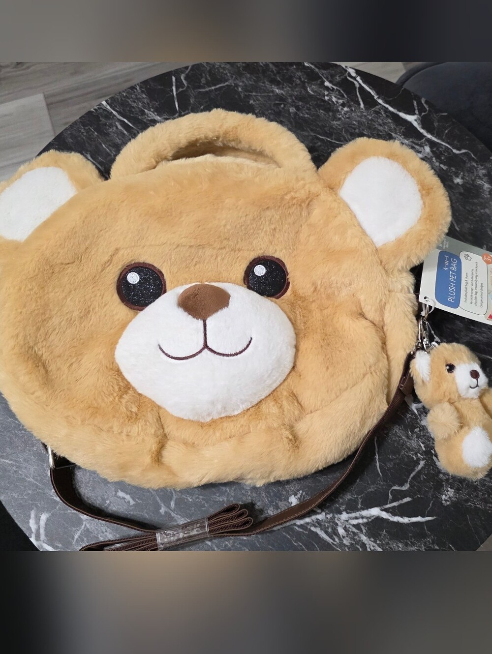 Kids Plush Bear Crossbody Bag - Tan